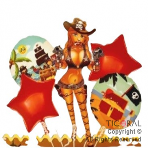SET DE GLOBOS METALIZADO MUJER PIRATA 5 UNIDADES 